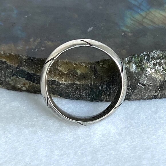 Sterling Silver 925 Mexico Horizontal Textured 6.5MM Rounded Band Ring Sz 7.5 - Picture 15 of 16